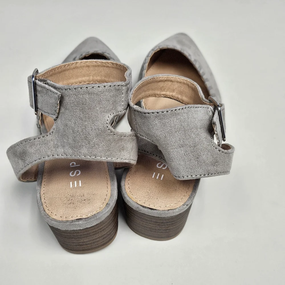 ESPRIT Women's Gray Suede Ankle-Strap Pointed Flats 7.5